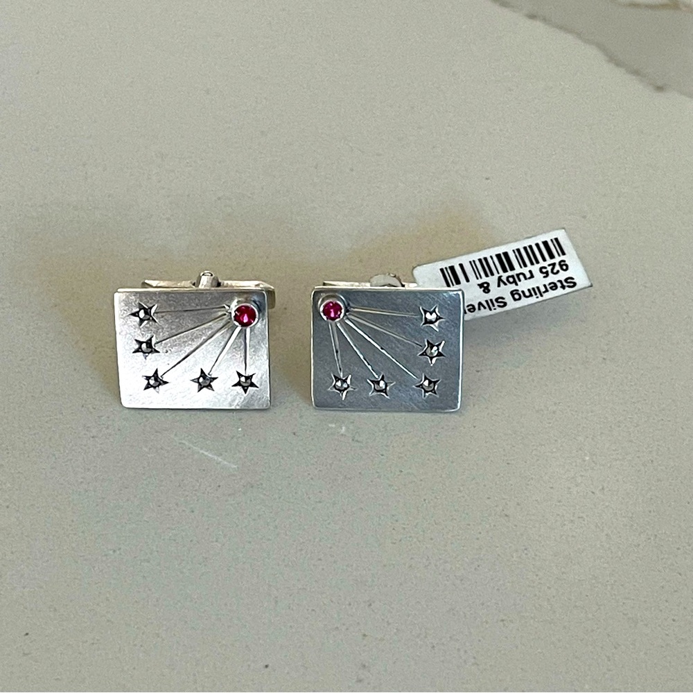 One of a kind Genuine Ruby and Marcasite Sterling Silver Cuff links